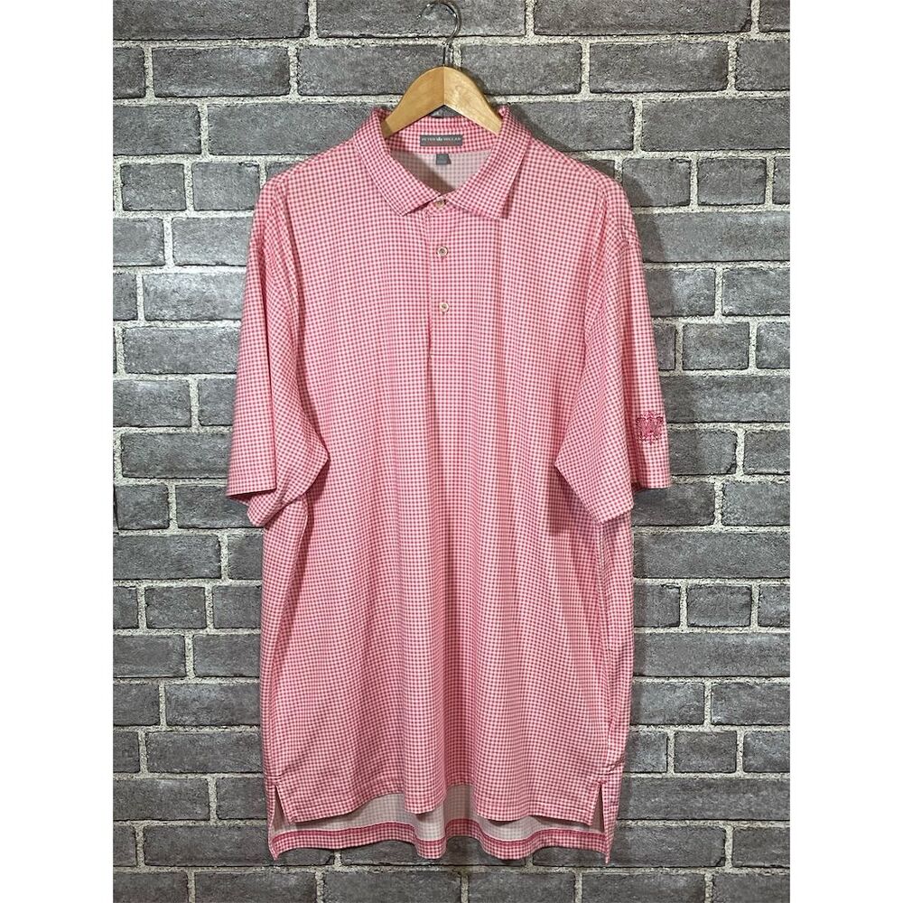 Peter Millar Men's XL Pink Check Polo Shirt Short Sleeve Casual
